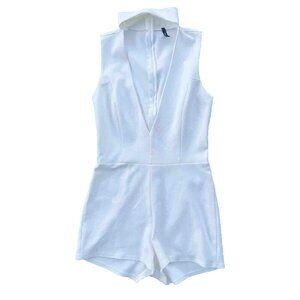 Blanc Women’s White Knit Cutout Mock Neck Romper Size M